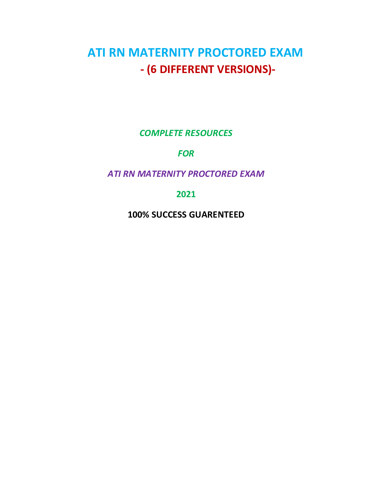 Preview image for ATI RN MATERNITY PROCTORED EXAM (5 VERSIONS) / RN ATI MATERNITY PROCTORED EXAM (5 VERSIONS) (500+ Q&A 100% CORRECT) | VERIFIED AND RATED 100%: COMPLETE GUIDE